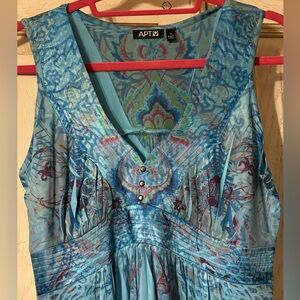 Apt 9 Teal Silky V-Neck Dress. Size S. Like new! With purple details.